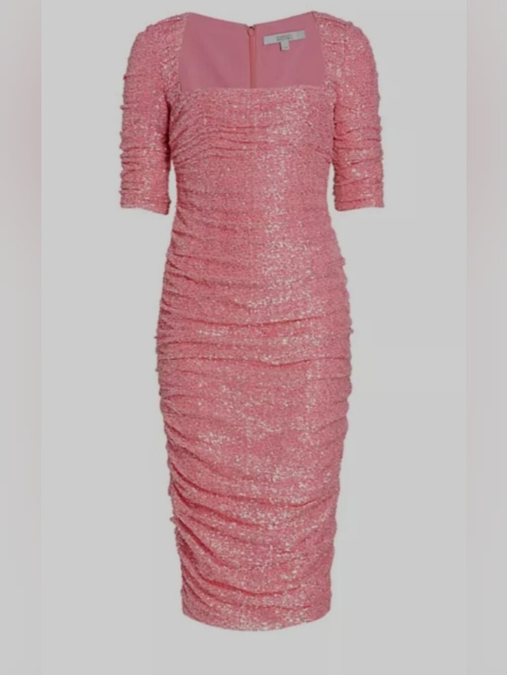 NWT Badgley Mischka Pink Sequin Ruched Dress Sz 8